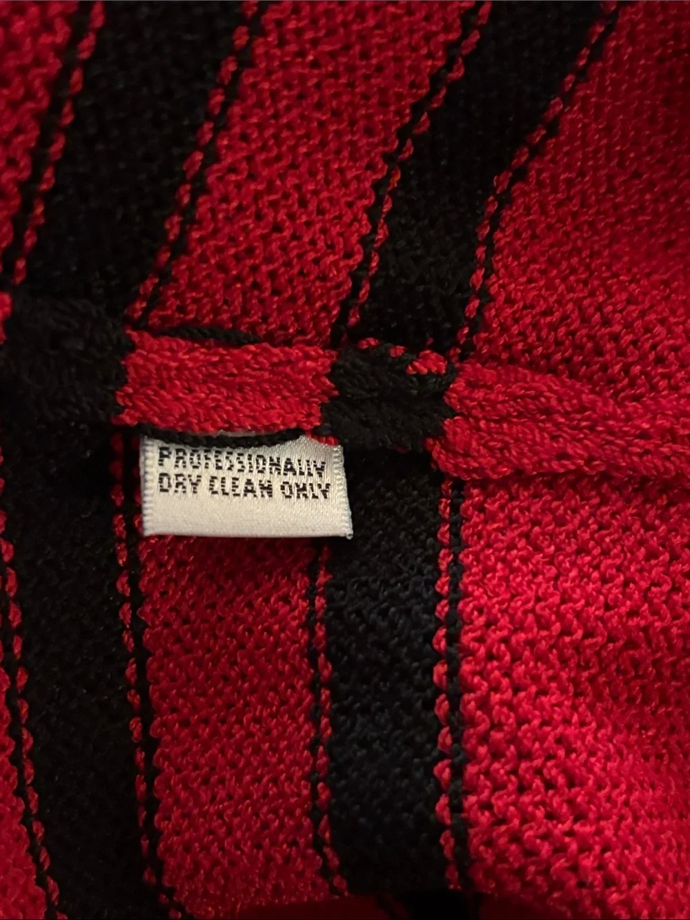 Vintage St. John SJ Knit Red & Black Stripe Bow Cardigan Sweater Size 10